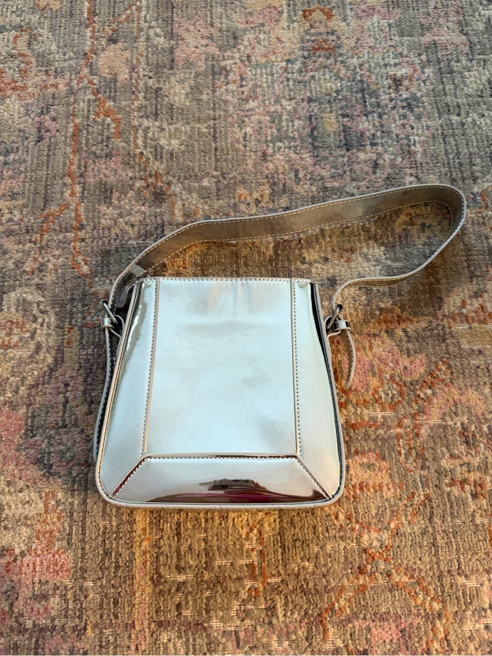Metallic Silver Crossbody Shoulder Bag